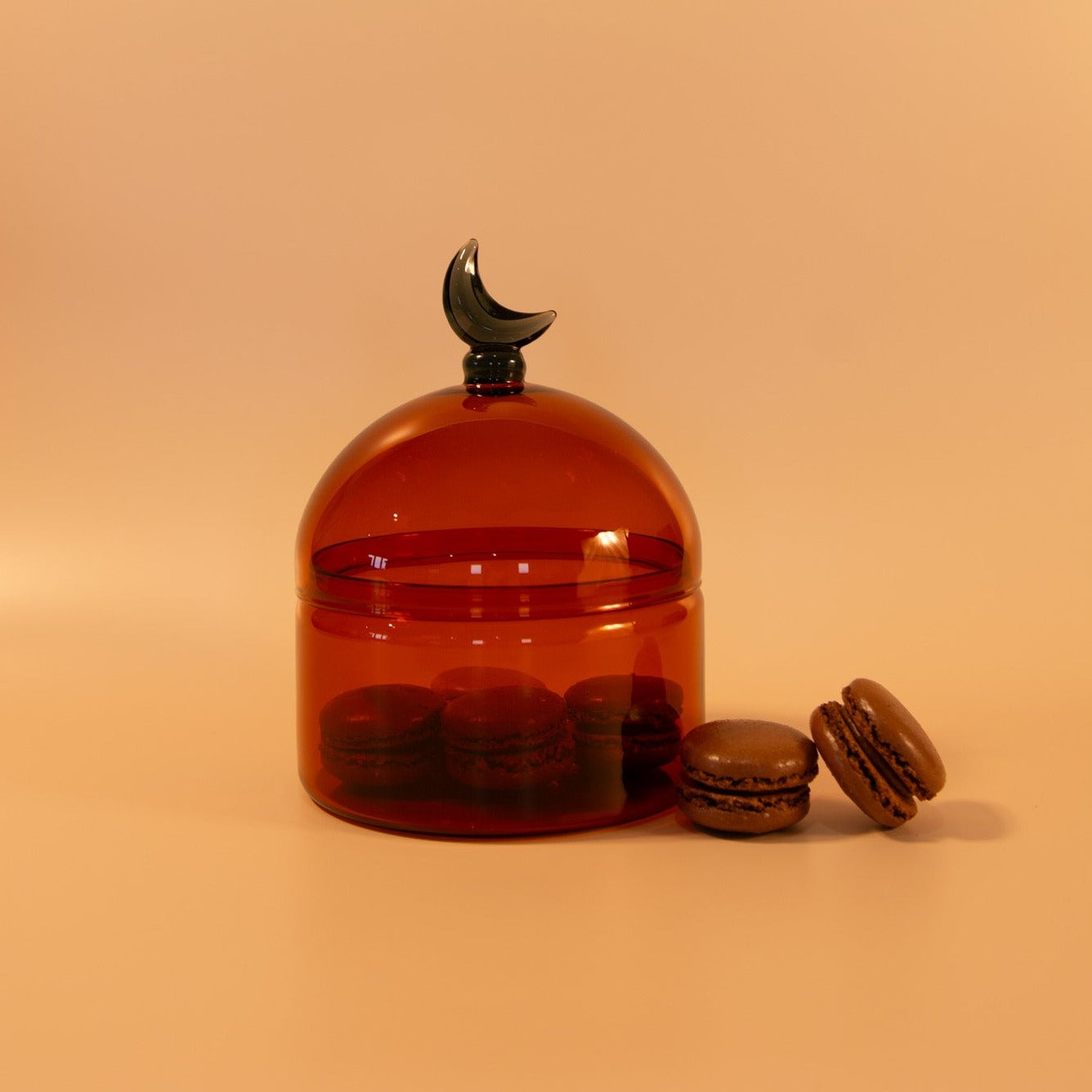 Glass Moon Dome Jar - Caramel Amber