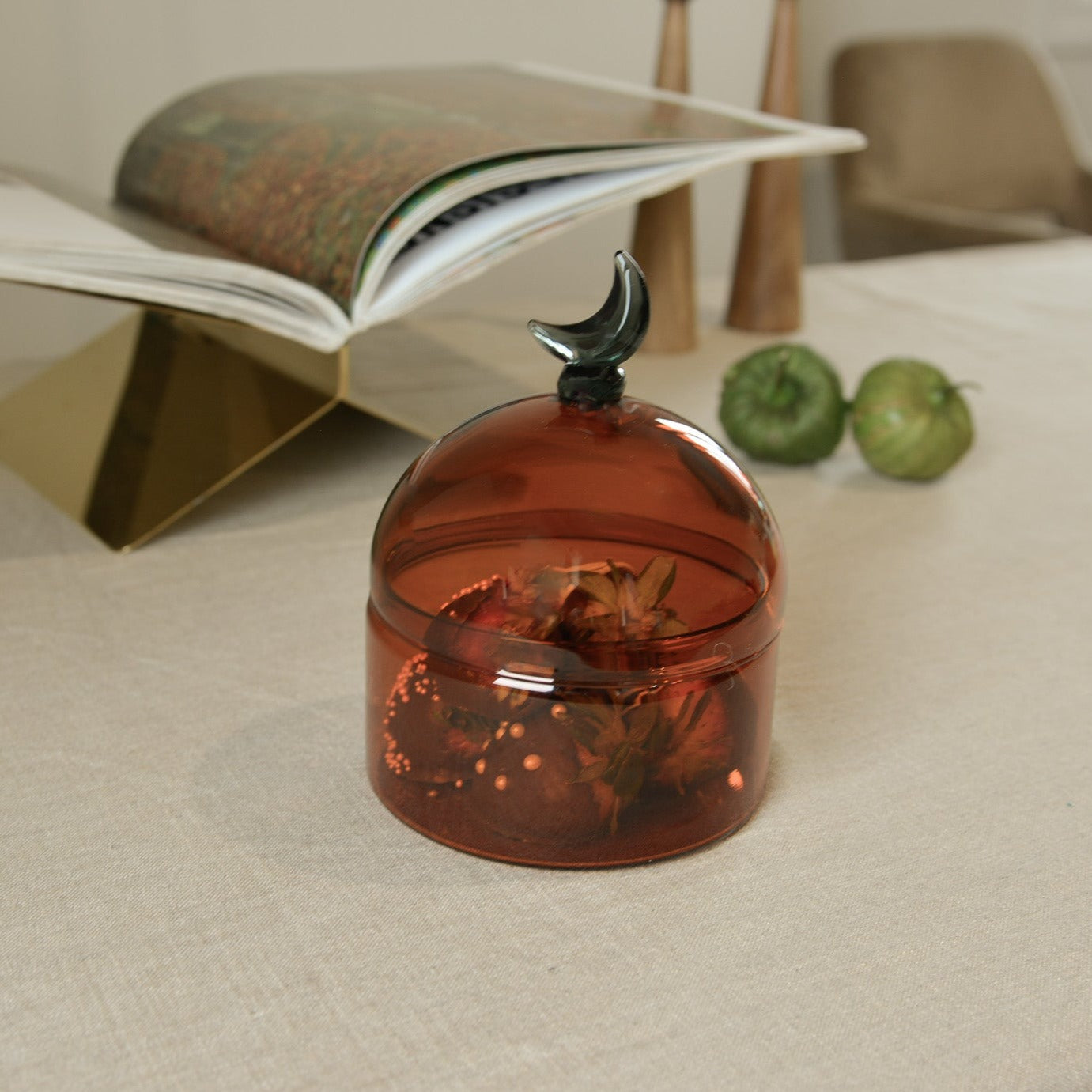 Glass Moon Dome Jar - Caramel Amber