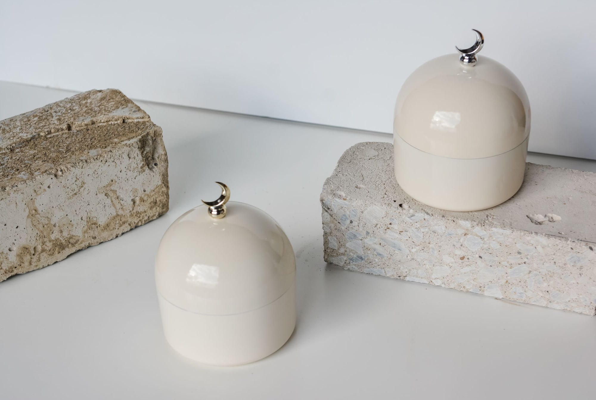 Two moon dome jars with Golden and Sliver Crescent