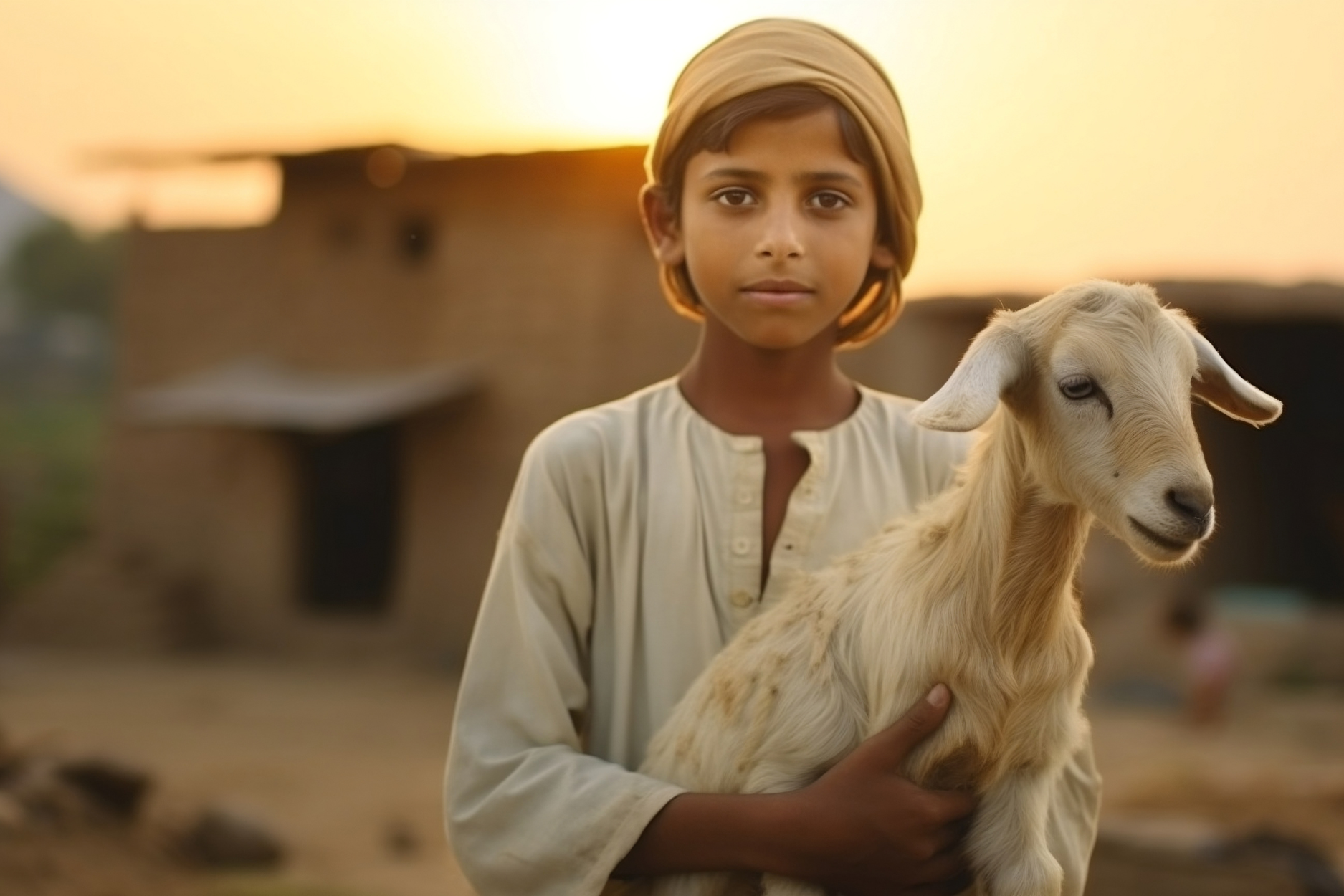 Young boy holding a sheep