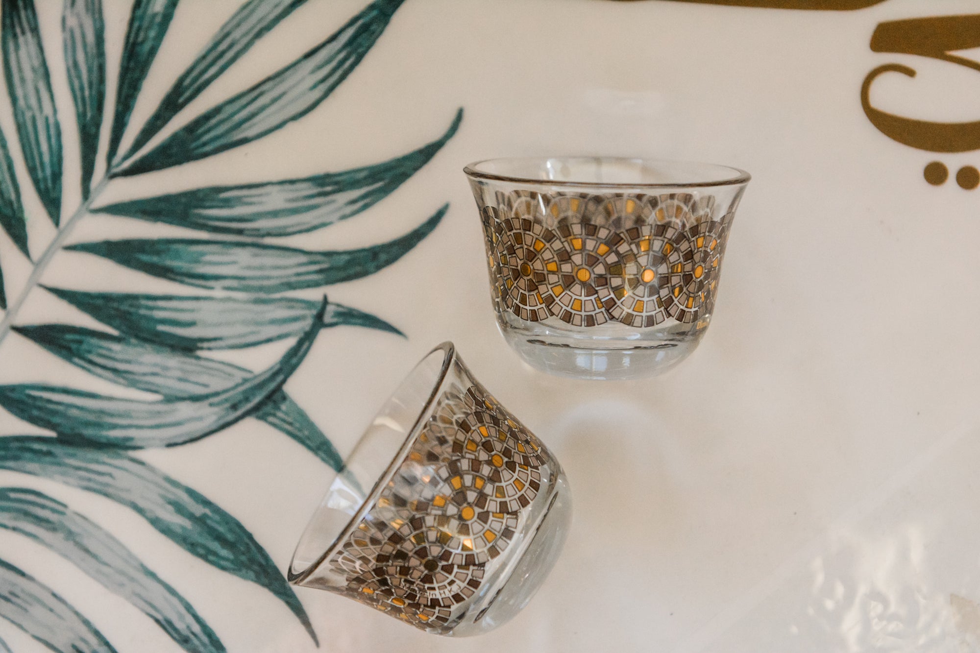 Qahwa glass coffee cups with mosaic tile design