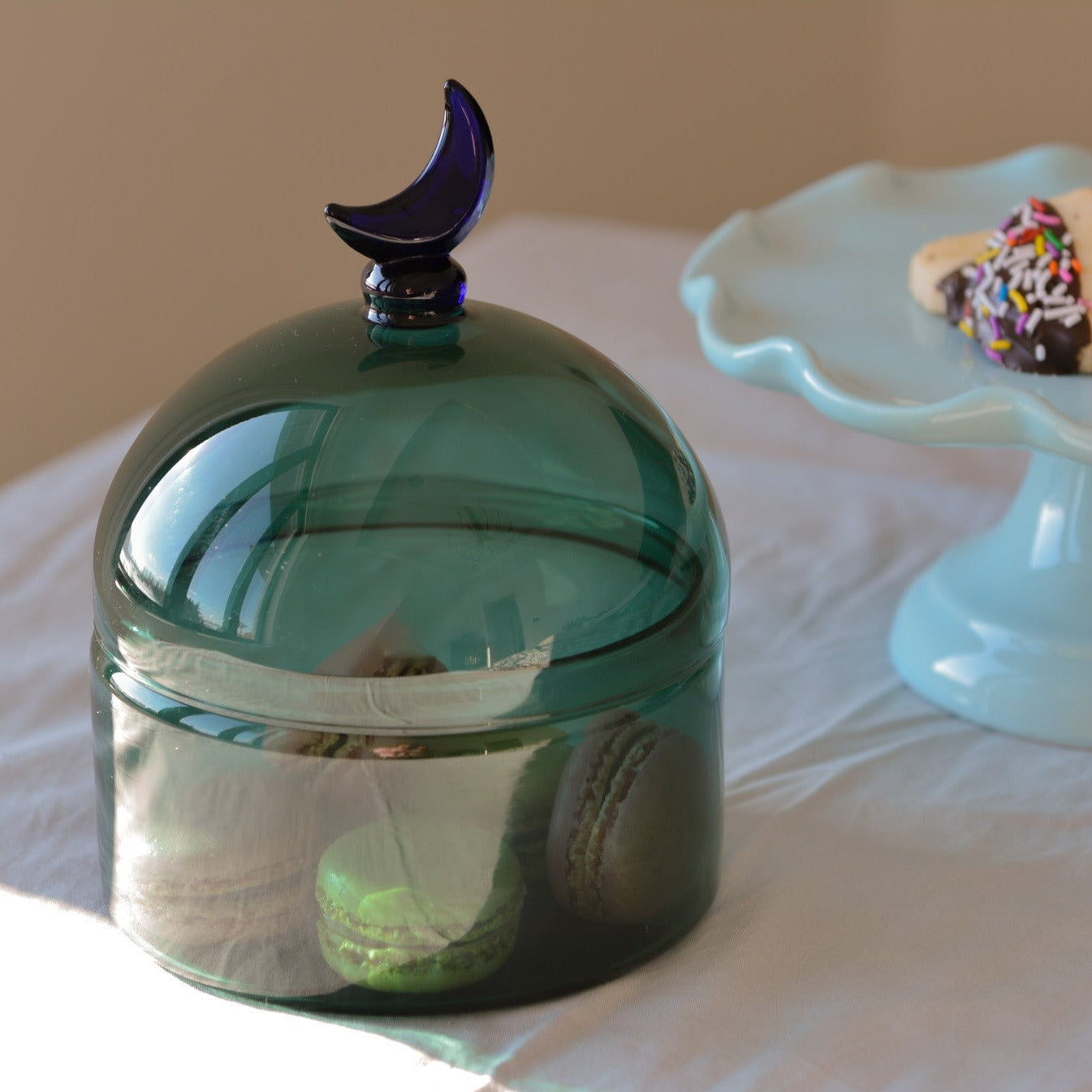 Glass Moon Dome Jar - Teal Luna