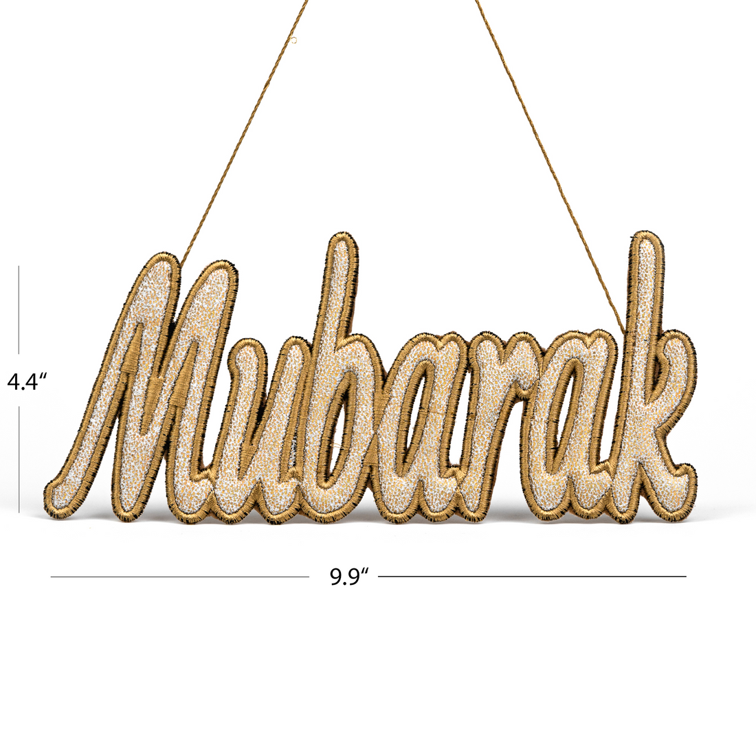 Mubarak Embroidery Ornament Golden Color with dimension