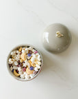 Toasty Taupe Moon Dome Jar with Golden Crescent filled with sweet treats