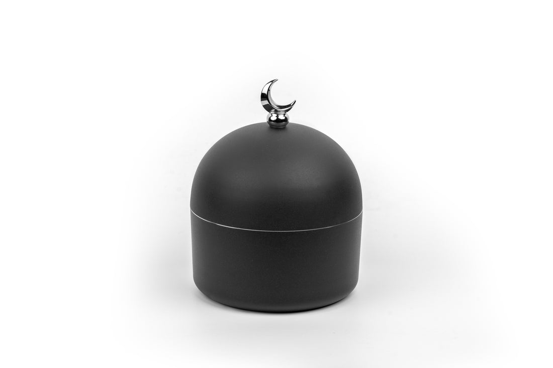 Black Moon Dome Jar / Container having  sliver Crescent on top which is perfect for home decor and gifting