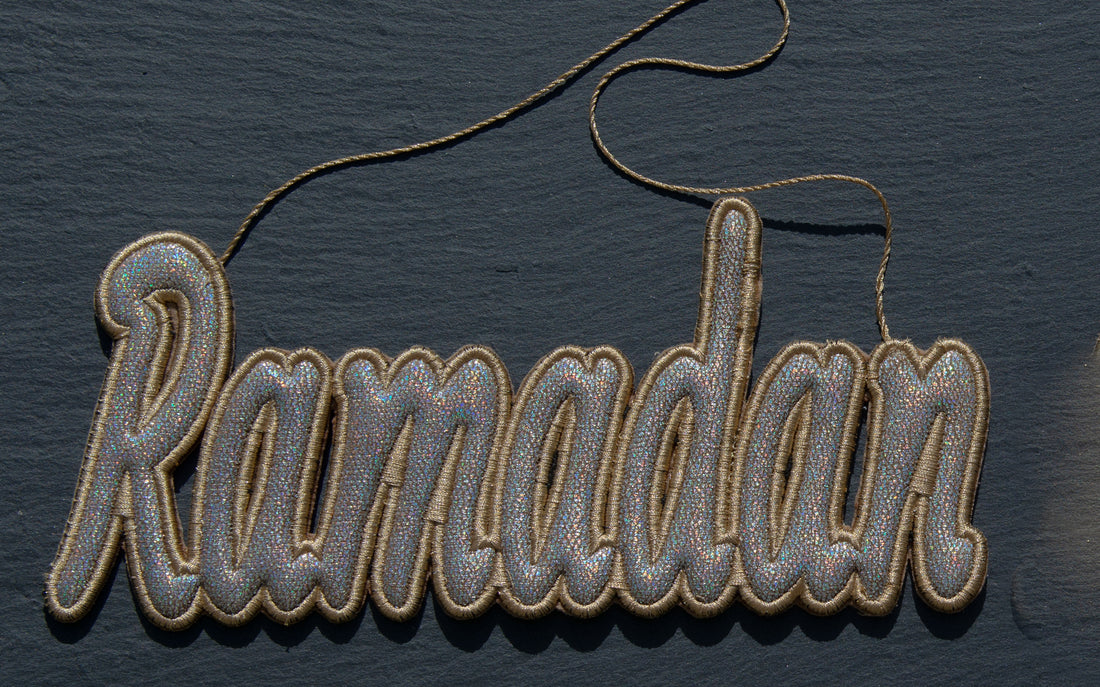 Ramadan Embroidery Ornament Silver Color with dark background