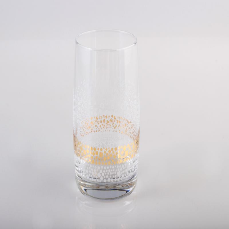 Transparent  glass dune tumbler with white and golden print 