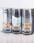 Set of 3 Transparent  glass dune tumblers with white and golden print 