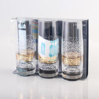 Set of 3 Transparent  glass dune tumblers with white and golden print 
